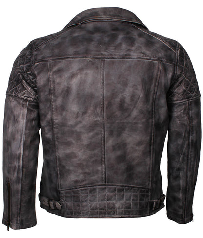 Fashion Men's Quilted Asymmetric Grey Leather Jacket