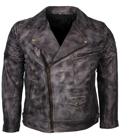 Fashion Men's Quilted Asymmetric Grey Leather Jacket