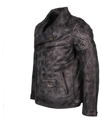 Fashion Men's Quilted Asymmetric Grey Leather Jacket