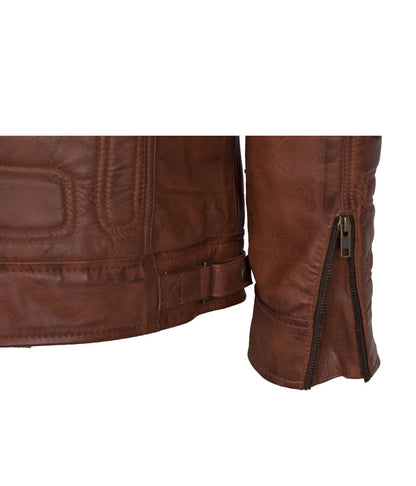 Fashion Men Snap Tab Padded Distressed Brown Leather Jacket
