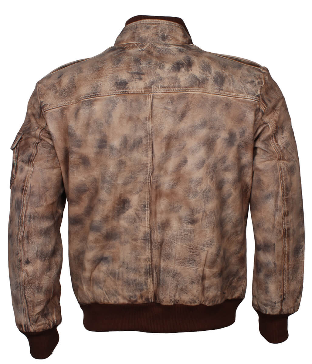 Fashion Men's Flap Pocket Beige Leather Jacket