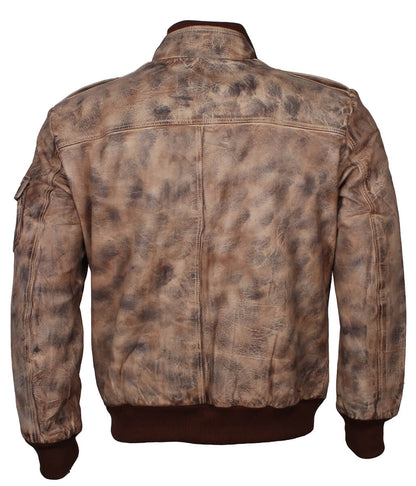 Fashion Men's Flap Pocket Beige Leather Jacket