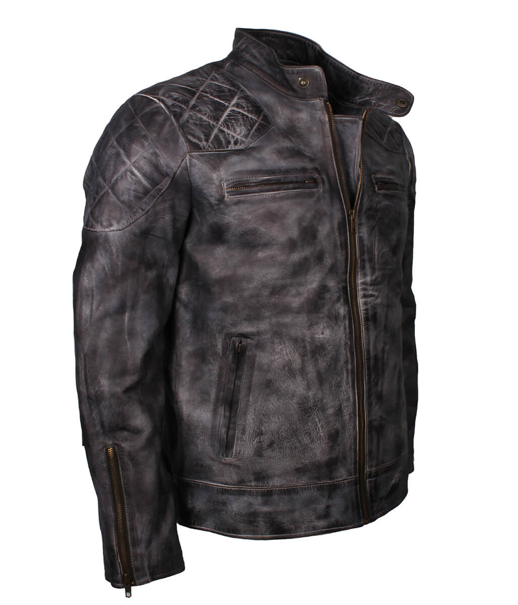 Fashion Men's Grey Diamond Quilted Biker Leather Jacket