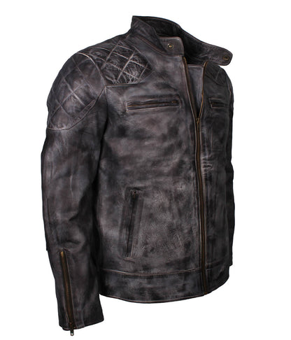 Fashion Men's Grey Diamond Quilted Biker Leather Jacket
