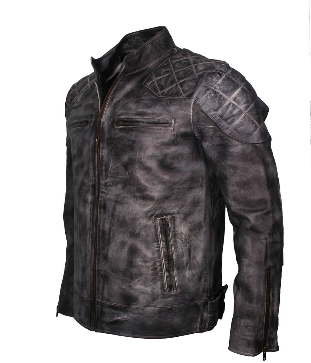 Fashion Men's Grey Diamond Quilted Biker Leather Jacket