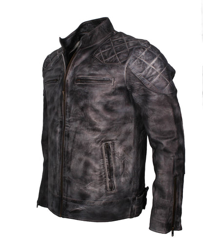 Fashion Men's Grey Diamond Quilted Biker Leather Jacket