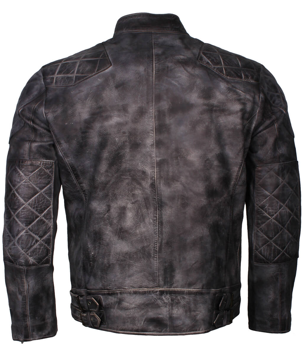 Fashion Men's Grey Diamond Quilted Biker Leather Jacket