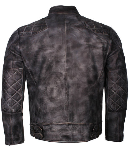 Fashion Men's Grey Diamond Quilted Biker Leather Jacket