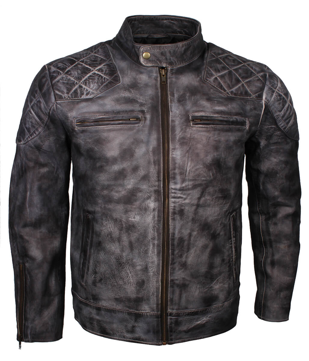 Fashion Men's Grey Diamond Quilted Biker Leather Jacket