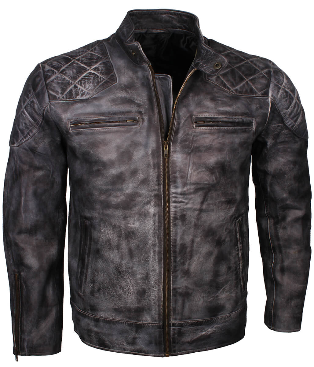 Fashion Men's Grey Diamond Quilted Biker Leather Jacket
