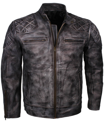 Fashion Men's Grey Diamond Quilted Biker Leather Jacket