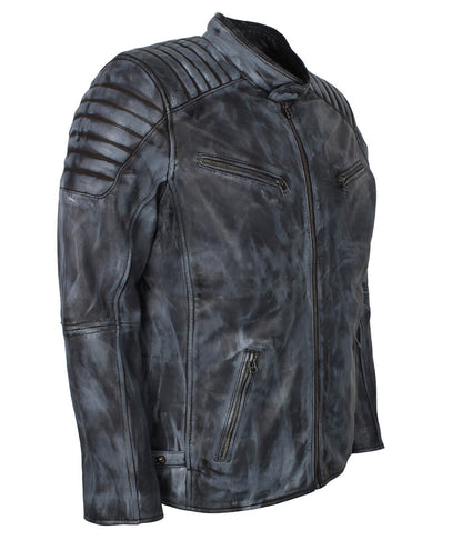 Fashion Men Padded Shoulder Distressed Leather Jacket