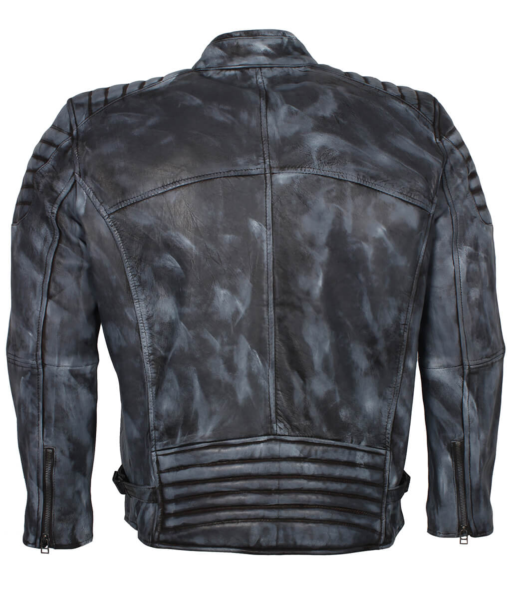 Fashion Men Padded Shoulder Distressed Leather Jacket