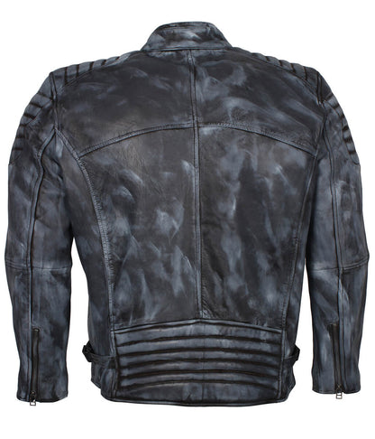Fashion Men Padded Shoulder Distressed Leather Jacket