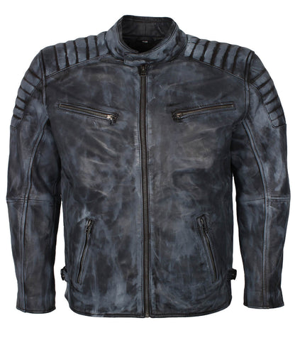 Fashion Men Padded Shoulder Distressed Leather Jacket