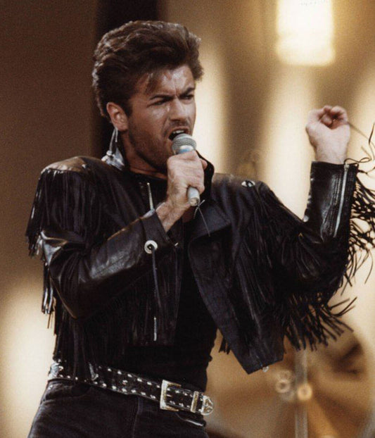 George Michael Black Leather Fringe Jacket
