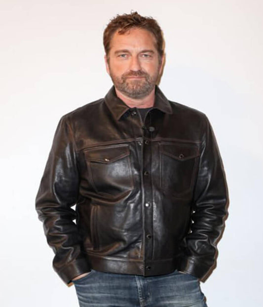 Gerard Butler Den Of Thieves 2025 Black Leather Jacket