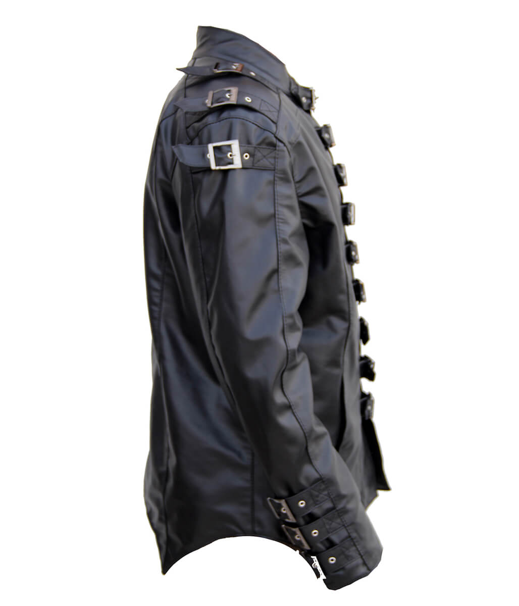 Gothic Steampunk Multi Buckled Black Leather Jacket 