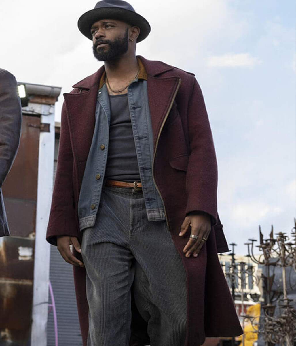 Grofield Play Dirty 2025 LaKeith Stanfield Maroon Wool Coat
