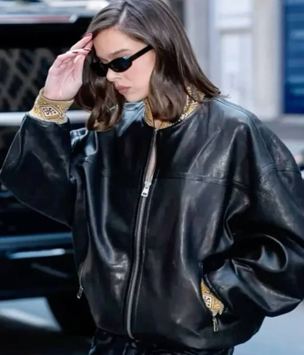 Hailee Steinfeld Black Bomber Leather Jacket
