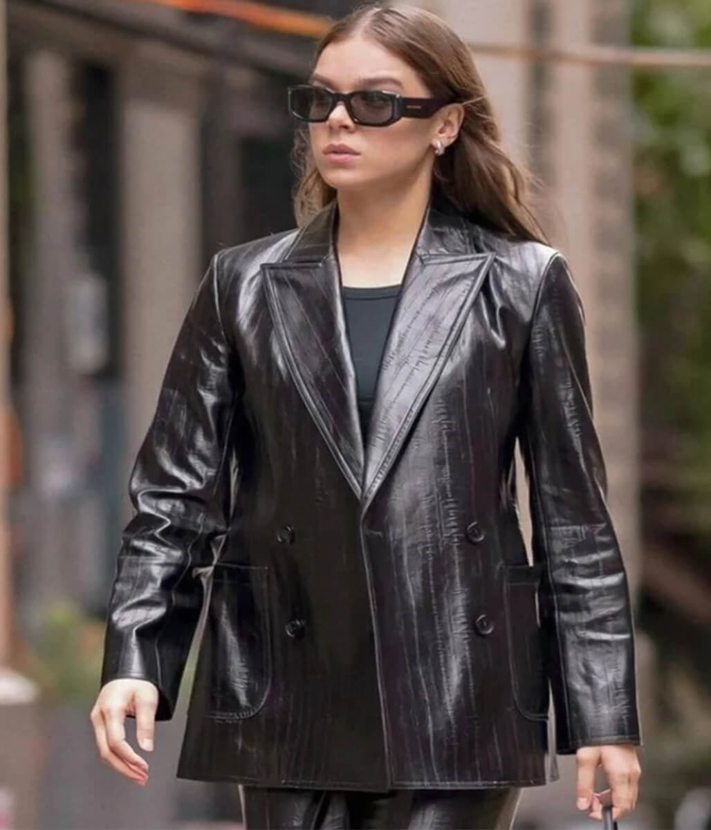 Hailee Steinfeld Black Leather Blazer
