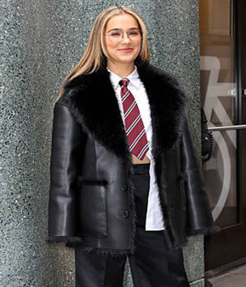 Haley Lu Richardson NYC 2026 Black Shearling Coat