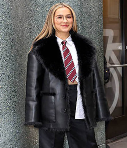 Haley Lu Richardson NYC 2026 Black Shearling Coat