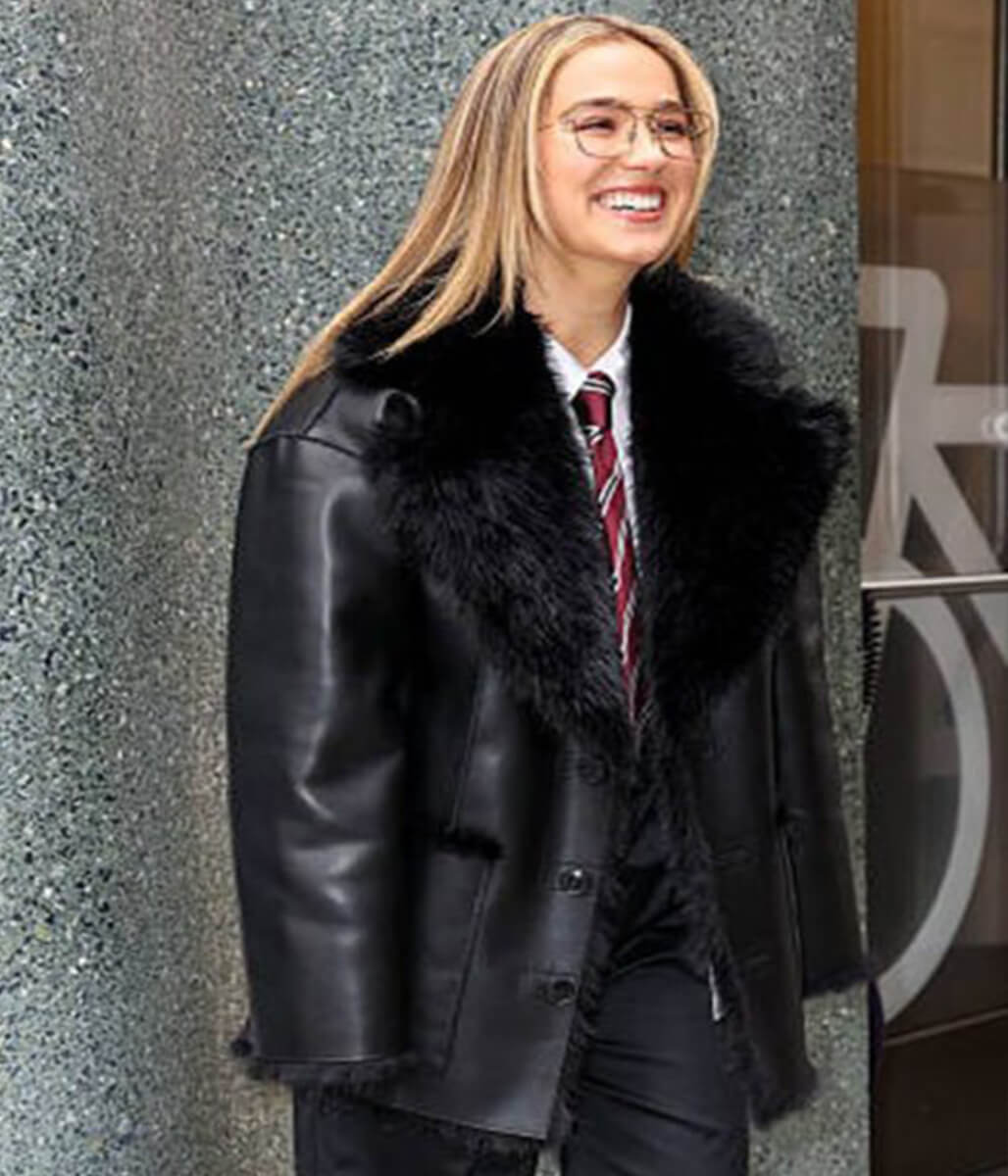 Haley Lu Richardson NYC 2026 Black Shearling Coat