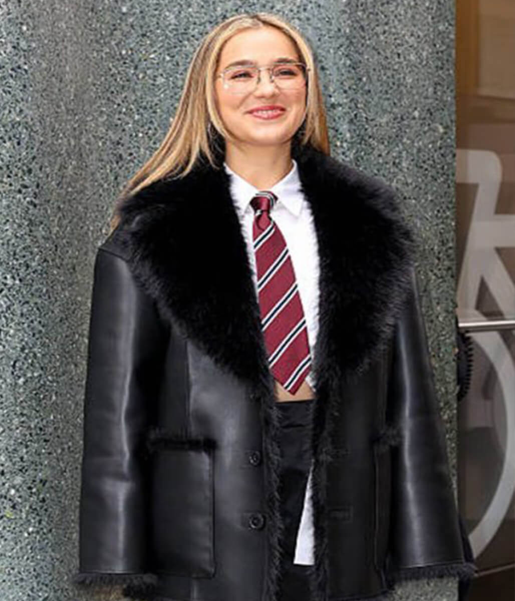 Haley Lu Richardson NYC 2026 Black Shearling Coat