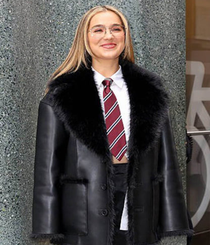 Haley Lu Richardson NYC 2026 Black Shearling Coat