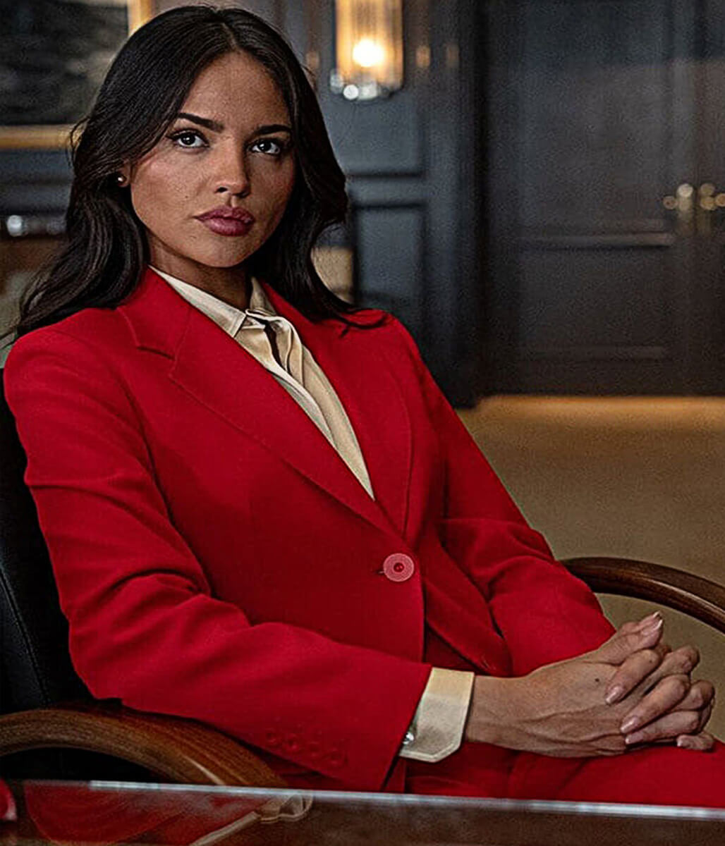 In The Grey 2026 Eiza Gonzalez Red Wool Blazer