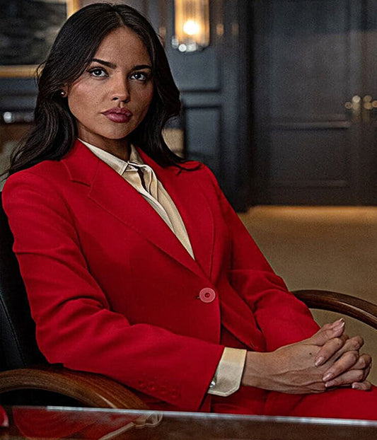 In The Grey 2026 Eiza Gonzalez Red Wool Blazer
