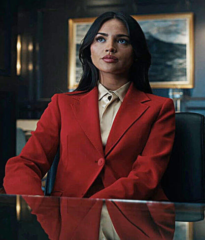 In The Grey 2026 Eiza Gonzalez Red Wool Blazer