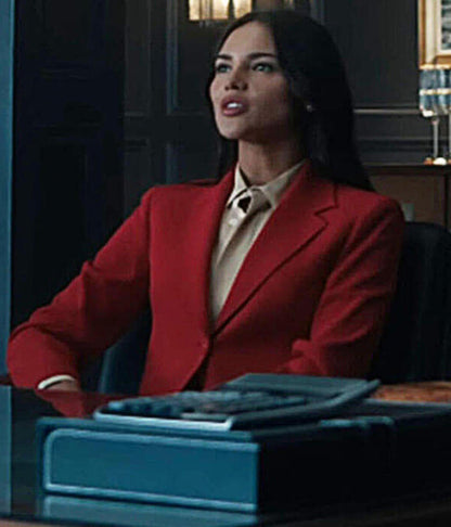 In The Grey 2026 Eiza Gonzalez Red Wool Blazer