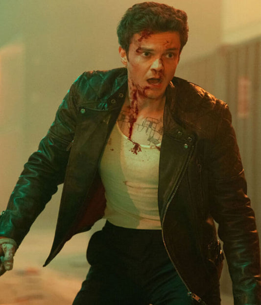 Jack Quaid Novocaine 2025 Black Leather Jacket