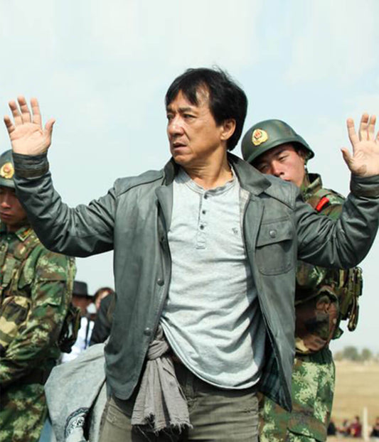 Jackie Chan Skiptrace Grey Leather Jacket