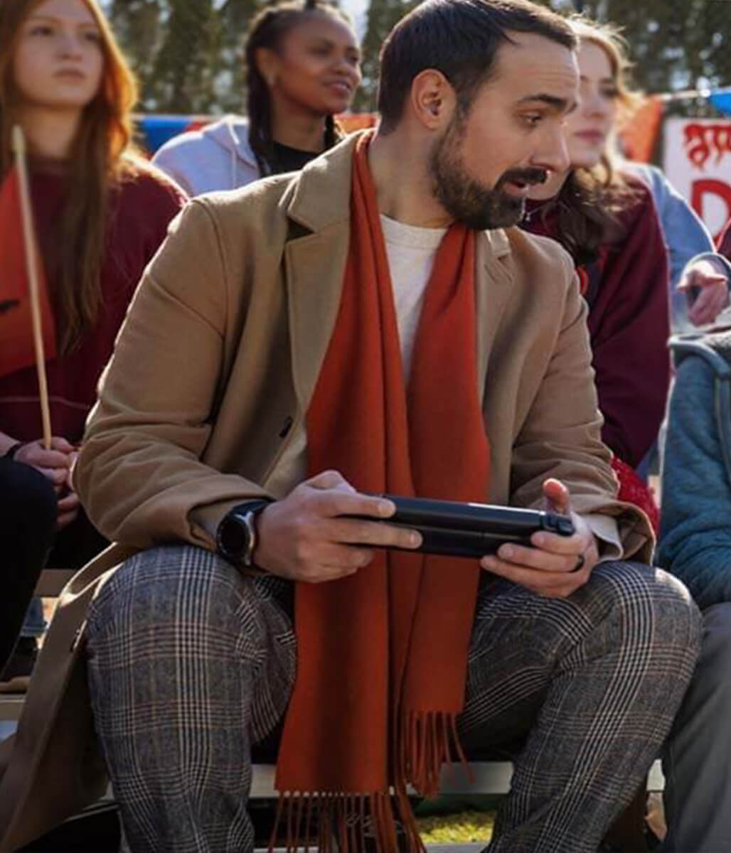 Jamie Demetriou Back in Action 2025 Brown Wool Coat