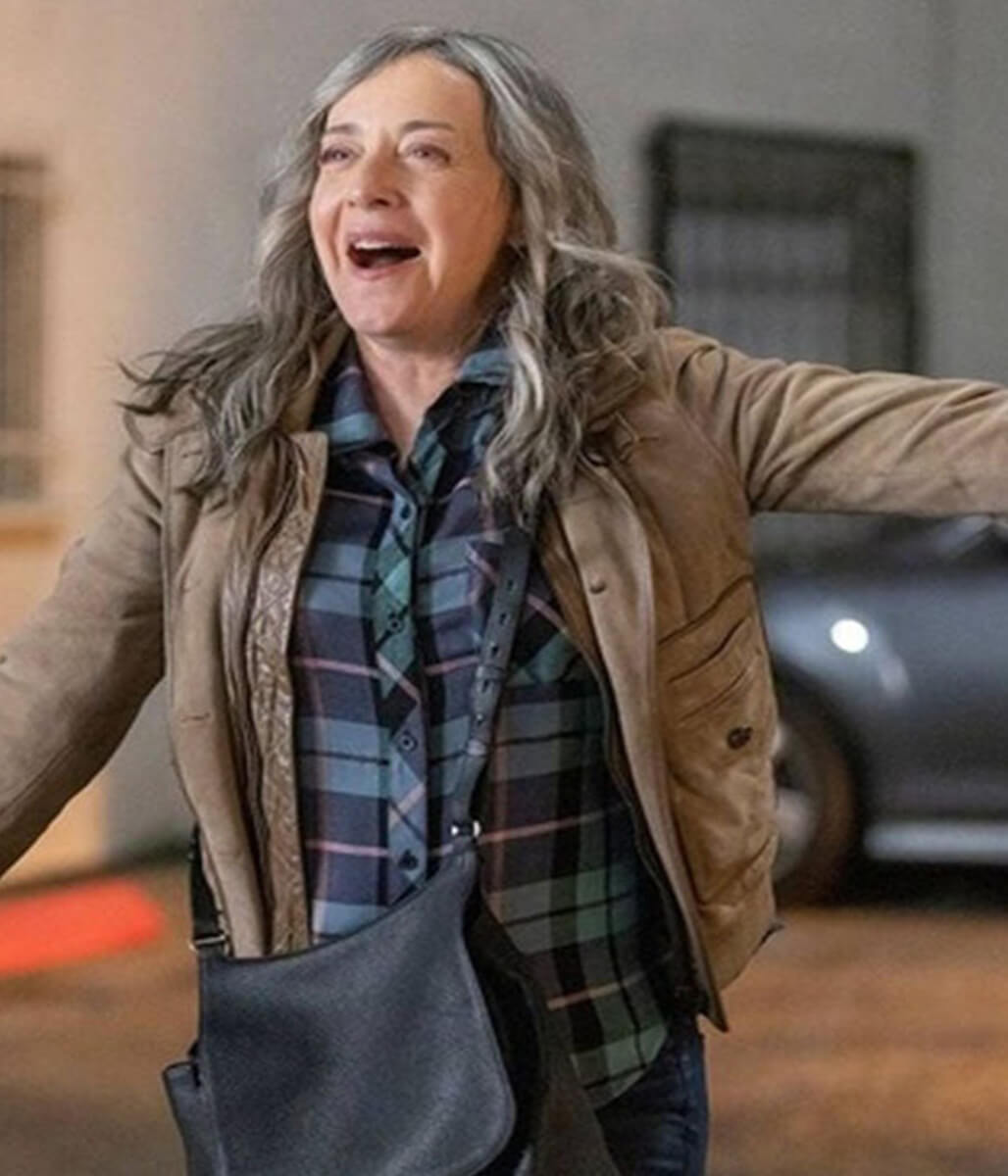 Jane Adams Hacks Brown Leather Jacket