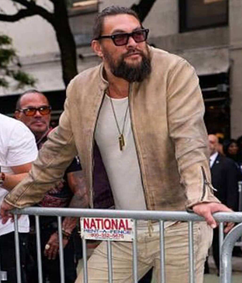Jason Momoa NYC 2025 Beige Leather Jacket