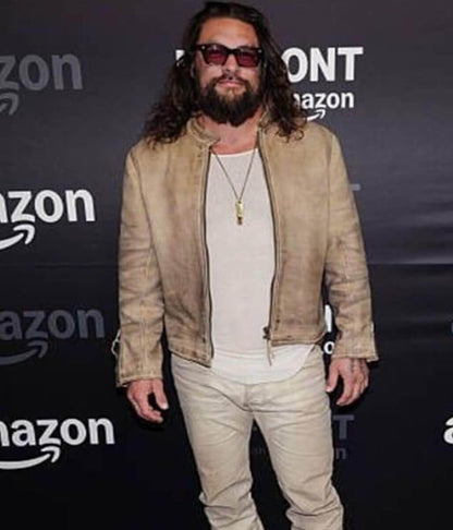 Jason Momoa NYC 2025 Beige Leather Jacket
