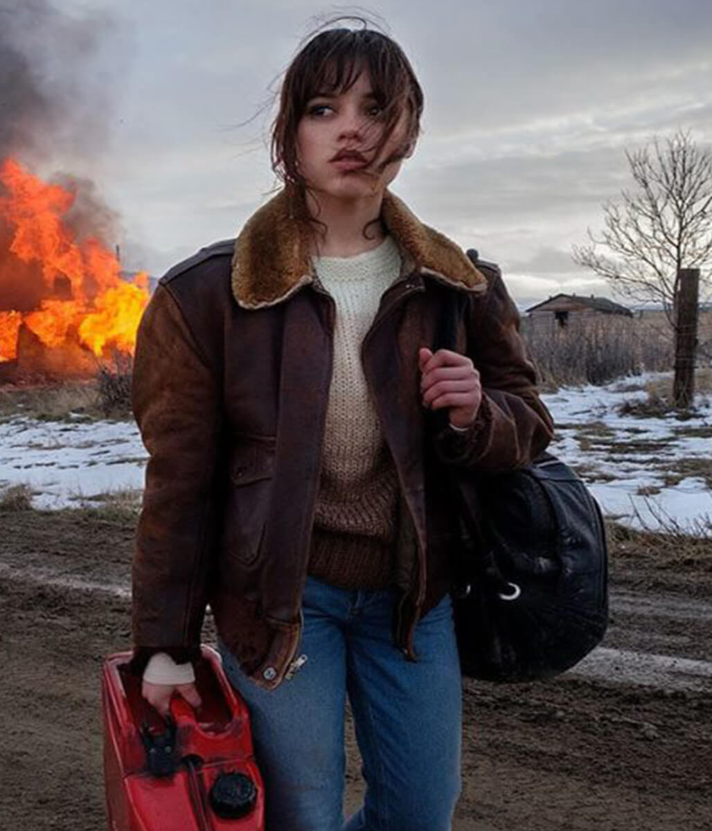 Jenna Ortega Hurry Up Tomorrow 2025 Brown Leather Jacket