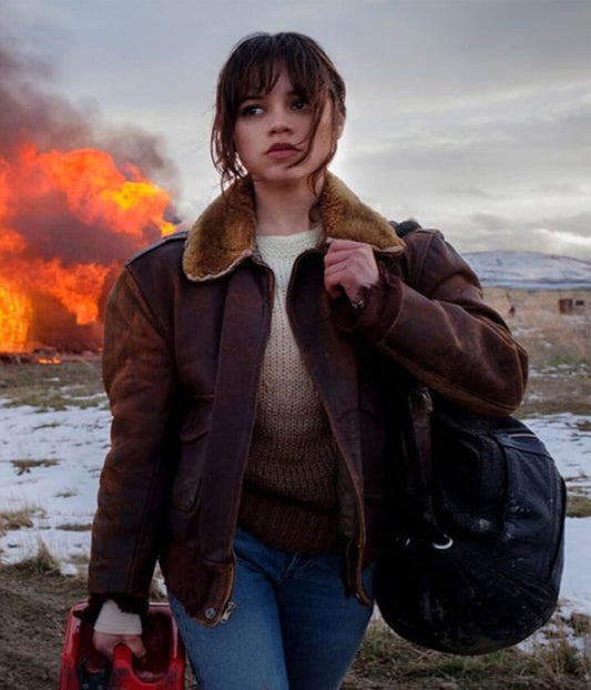 Jenna Ortega Hurry Up Tomorrow 2025 Brown Leather Jacket