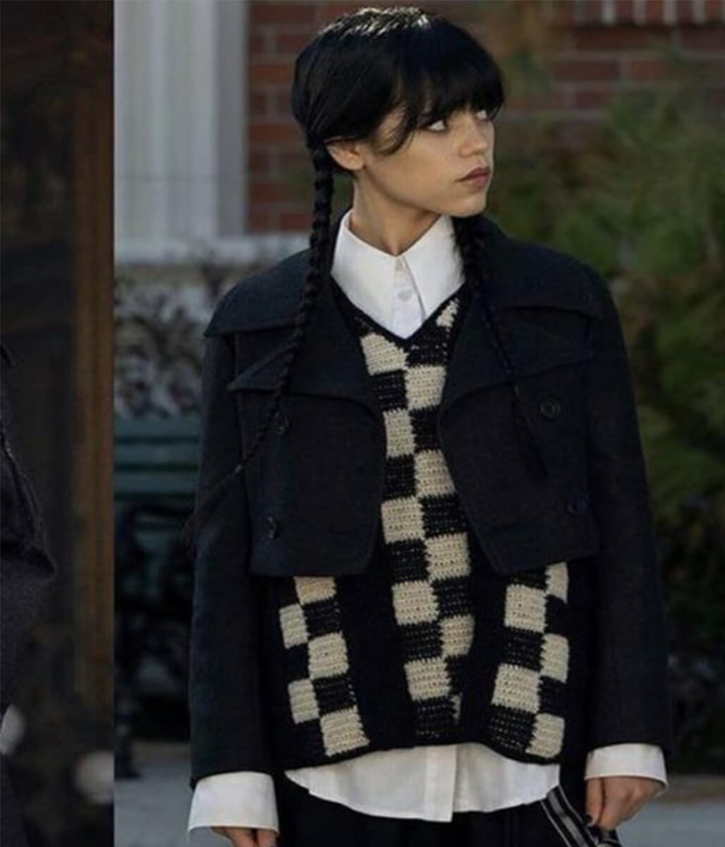 Jenna Ortega Wednesday Black Wool Short Jacket