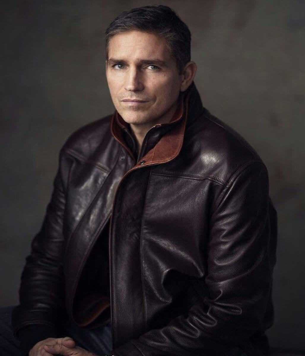 Jim Caviezel Dark Brown Leather Jacket