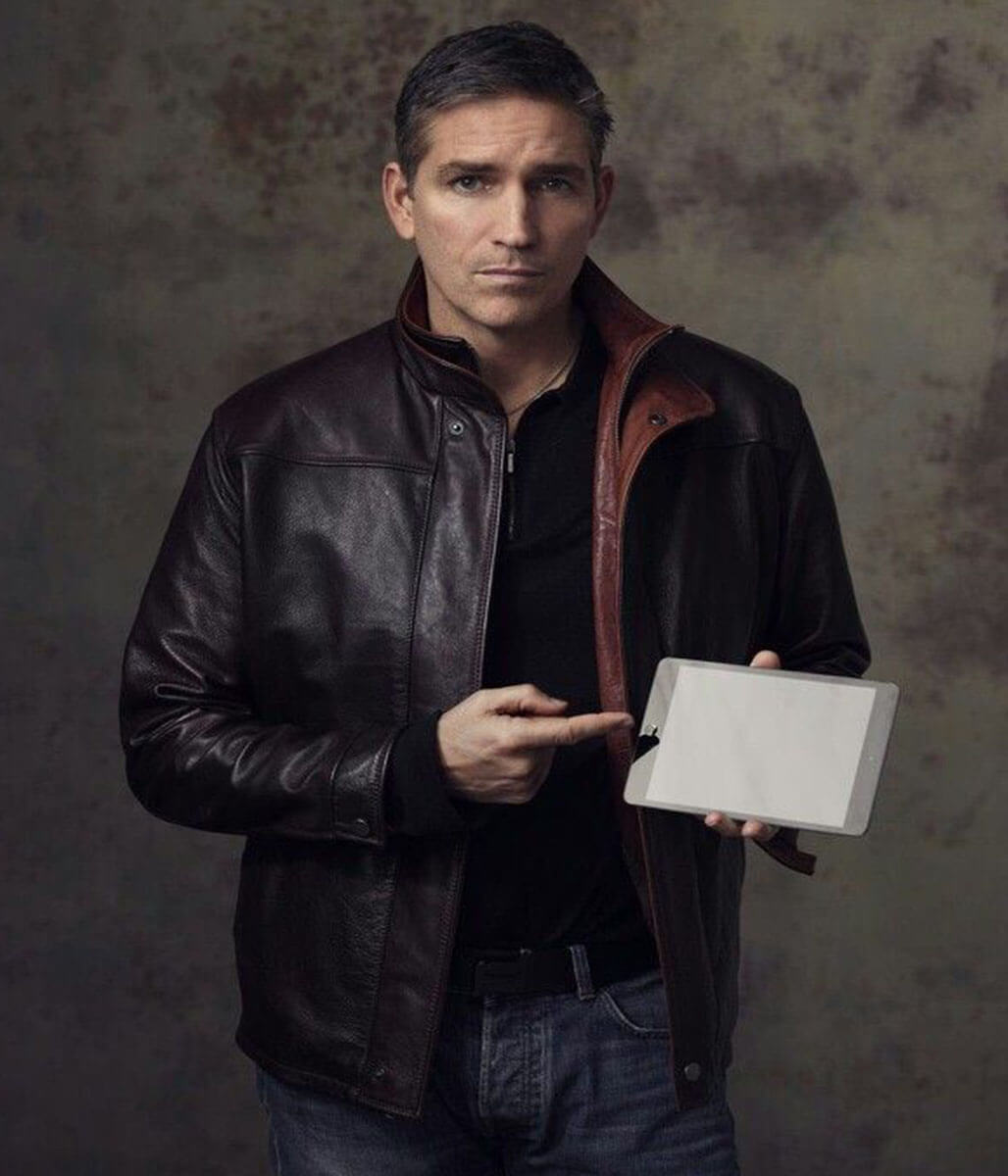 Jim Caviezel Dark Brown Leather Jacket