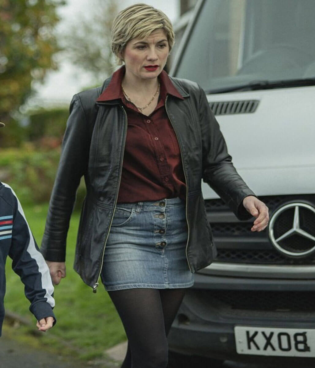 Jodie Whittaker Toxic Town 2025 Black Leather Jacket
