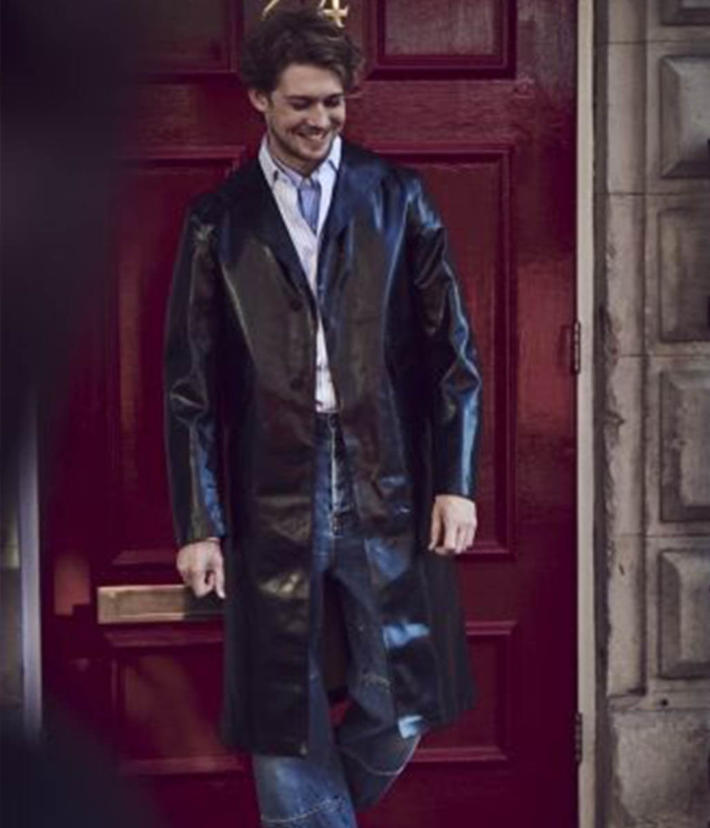 Joe Alwyn Black Leather Trench Coat
