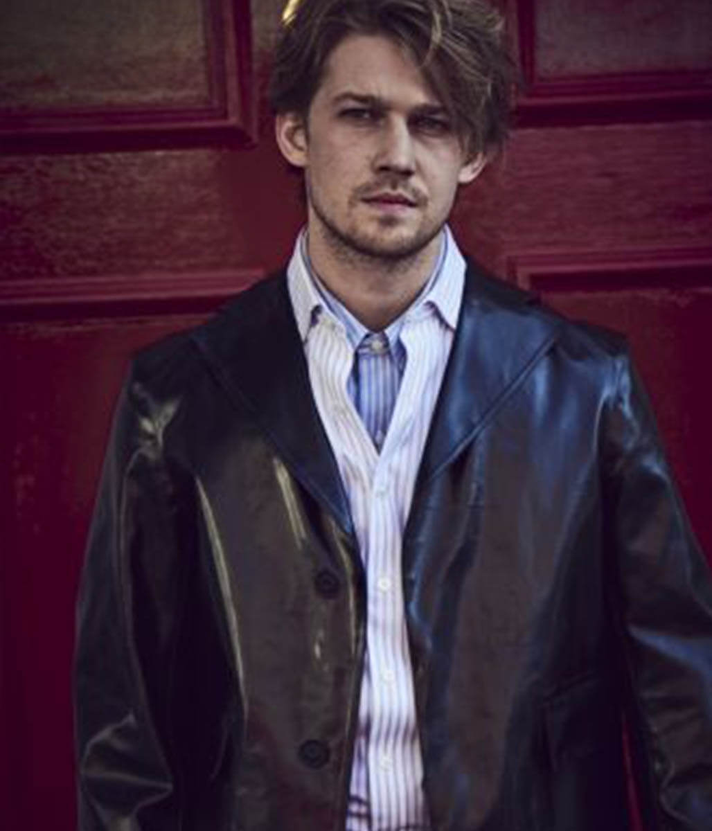 Joe Alwyn Black Leather Trench Coat
