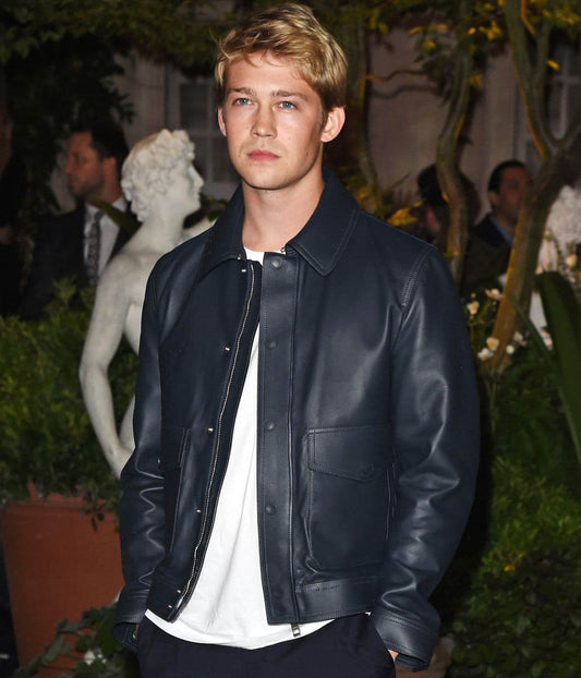 Joe Alwyn Navy Leather Jacket