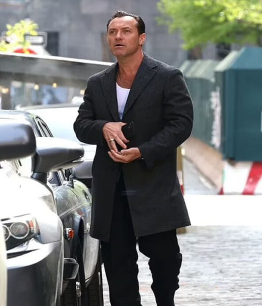 Jude Law Black Rabbit Trench Wool Coat